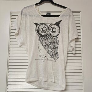 i.ner - Lightweight Owl Loose-Fit Short-Sleeve Top